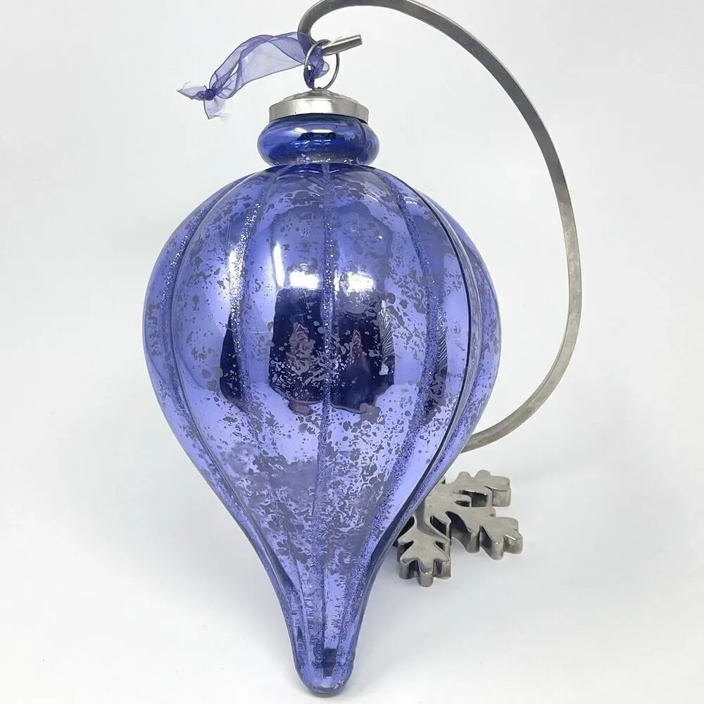 Huge Kugel Style Christmas Ornament 10” Periwinkle Blue Purple Glass Glitter